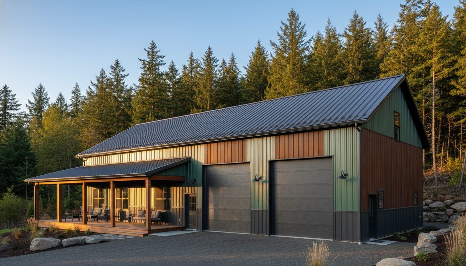 Custom residential pole barn shop built by Locke Buildings in the Pacific Northwest